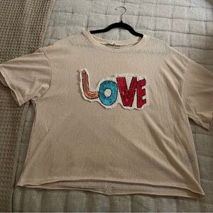 POL Beige Top with Colorful Patch